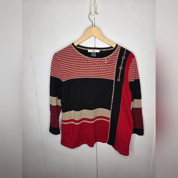 Alia Preppy Red, Black And Cream Striped Sweater,women's LG P, Cotton Blend. - Picture 2 of 11